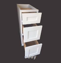 12 W x 21 D 3 Drawers White Shaker Bathroom Vanity Base Cabinet solid wood