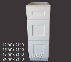 12 W x 21 D 3 Drawers White Shaker Bathroom Vanity Base Cabinet solid wood