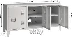 3 Door Metal Locker TV Cabinet with Shelf Steel Storage for Living Room (White)