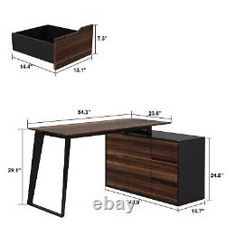 3 Drawer 2 Shelf Door L-Shaped Desk Computer Table Home Office Adjust Sideboard