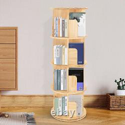 4-Tier Bookshelf Rotating 360 Display Floor Stand Storage Wood Bookcase Modern