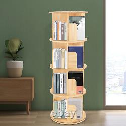4-Tier Bookshelf Rotating 360 Display Floor Stand Storage Wood Bookcase Modern