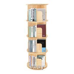 4 Tier Bookshelf Rotating Storage 360 Display Floor Stand Cylinder Wood Bookcase