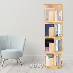 4 Tier Bookshelf Rotating Wood Storage Bookcase 360 Display Floor Stand Cylinder