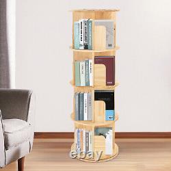 4 Tier Rotating Wood Storage Bookcase 360 Display Floor Stand Cylinder Bookshelf