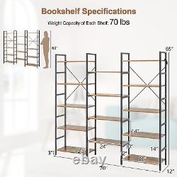 5-Tier Industrial Bookshelf Large Triple Floor Standing Bookcase with 14 Shelves
