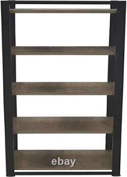 5 Tier Storage Tower Metal, Grey Shelf Black Frame, Ashwood