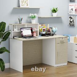 55.1'' L-Shape Reception Desk Front Desk Lockable Drawer Open Shelves Work Table