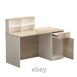 55.1'' L-Shaped Reception Desk Front Table Lockable Drawer Cable Manage Office