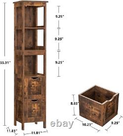 55.9 Storage Cabinet with 2 Drawers, Wooden Bathroom Floor Cabinet, Freestandin