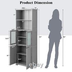 64 Tall Bathroom Storage Cabinet, Kitchen Pantry Cupboard with 2 Cabinets