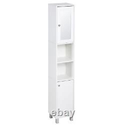 71 Wooden Tall Narrow Bathroom Floor Storage Towel Cabinet with Mirror, White