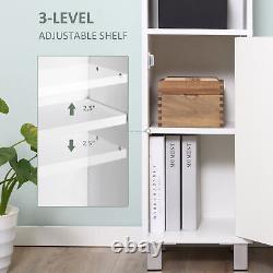 71 Wooden Tall Narrow Bathroom Floor Storage Towel Cabinet with Mirror, White
