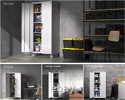 72 Tall Metal Storage Cabinets with Doors and 4 Adjustable Shelves for Garage