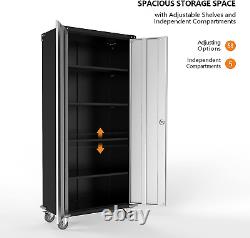 72 Tall Sliver&Black Garage Storage Cabinets with Locking Doors and 4 Adjustabl