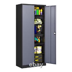 72 inch Tall Metal Cabinet with 2 Doors Garage Cabinet with 5 Adjustable Shelves