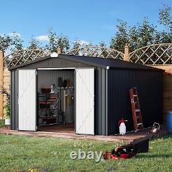 AECOJOY 10' x 14' Outdoor Large Metal Storage Shed with Lockable Doors for Garden