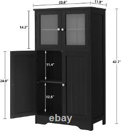 Bathroom Cabinet, Linen Storage Cabinet with Glass Doors & Adjustble Shelf, Bath