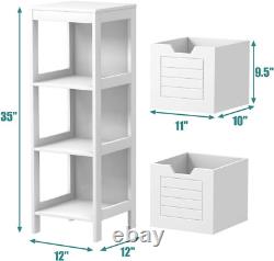 Bathroom Floor Cabinet, Narrow Wooden Storage Cabinet With2 Switchable Drawers, Mu