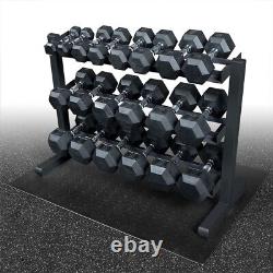 Body-Solid 5-50 lb. Rubber Hex Dumbbell Package with Storage Rack, Floor Mat