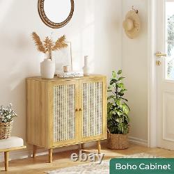 Buffet Cabinet with Storage, Storage Cabinet with PE Rattan Decor Doors, Accent