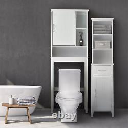 Contemporary Wooden Linen Tower Storage Cabinet with Open Shelves White
