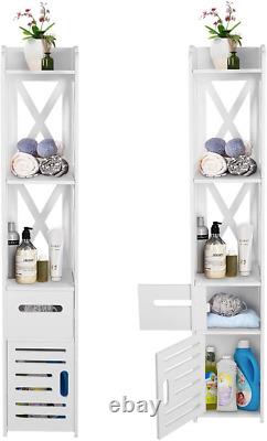Corner Bathroom Storage Cabinet, Modern White Floor Cabinet Wooden Tall Narrow B