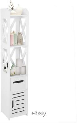 Corner Bathroom Storage Cabinet, Modern White Floor Cabinet Wooden Tall Narrow B