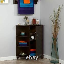 Espresso Brown Wooden Floor Cabinet Storage Shelves Towel Organizer Linens Bath