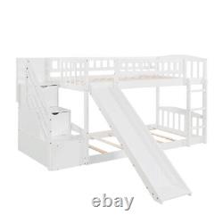 Floor Bunk Bed with Slide and Storage Staircase Platform Bed Frames Bedroom Sets