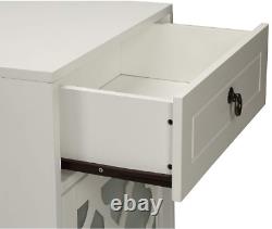 Floor Cabinet Night Stand Small White Wood With Glass Doors Top Drawer Storage