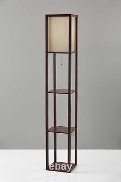 Floor Lamp With Walnut Wood Finish Storage Shelves