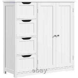 Floor Storage Cabinet Wooden Bathroom 4 Drawers Doors Entryway Adjustable Shelf