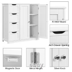 Floor Storage Cabinet Wooden Bathroom 4 Drawers Doors Entryway Adjustable Shelf