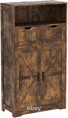 Floor Storage Cabinet with 2 Adjustable Drawers & 2 Barn Doors, Standing Cupboar