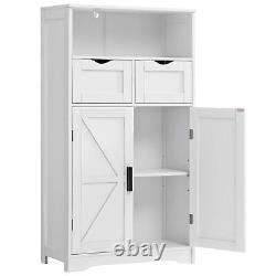 Floor Storage Cabinet with 2 Adjustable Drawers & 2 Barn Doors, Standing Cupboard