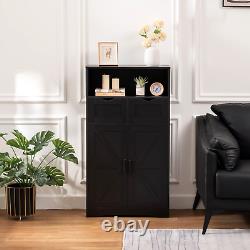 Floor Storage Cabinet with 2 Adjustable Drawers & 2 Barn Doors, Standing Cupboard