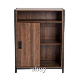 Glitzhome Floor Cabinet With Double Sliding Doors Adjustable 31.82H Wooden/Metal
