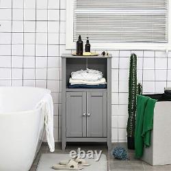 Gray Grey Narrow Wooden Floor Cabinet 4 Tier Bathroom Shelf Towel Storage Doors