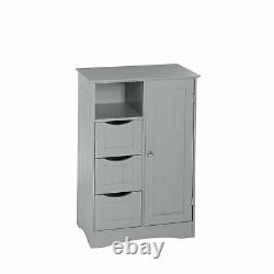 Gray Grey Wooden Floor Cabinet Bathroom Shelf 3 Drawer Towel Storage Cubby Door