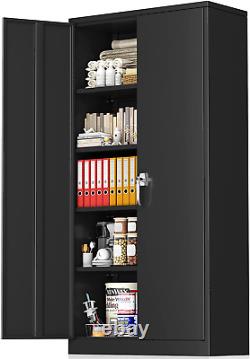 Greenvelly Storage Cabinet, 72 Black Garage Steel Locking Cabinet with Doors an