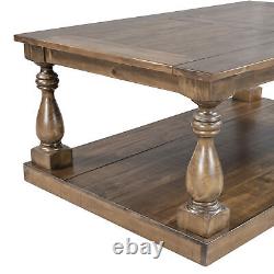 High Quality Rustic Floor Shelf Coffee Table with Storage Solid Pine New Style