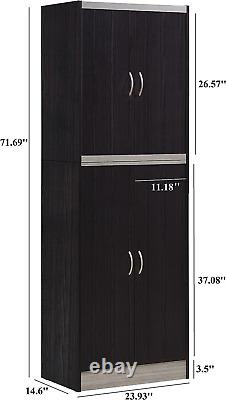 Hodedah 4 Door Kitchen Pantry with Four Shelves, Chocolate