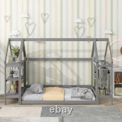 House-Shaped Floor Bed with 2 Detachable Stands House Bed Frames Solid Wood Beds