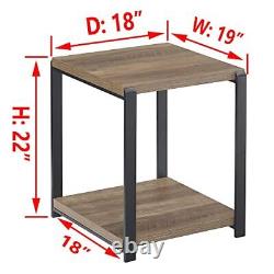 Industrial End Table, Square Side Table with Storage Shelf for Living Room