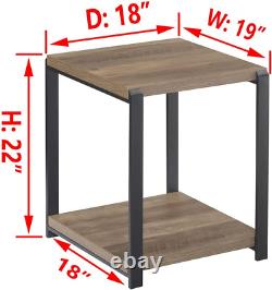 Industrial End Table Square Side Table with Storage Shelf for Living Room Wood