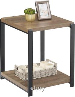 Industrial End Table Square Side Table with Storage Shelf for Living Room Wood