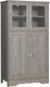 Iwell Storage Cabinet, Bathroom Cabinet with 4 Doors & Adjustable Shelf Grey