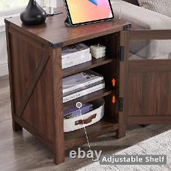 JXQTLINGMU Farmhouse End Table with Charging Station, 18'' Rustic Nightstand wit