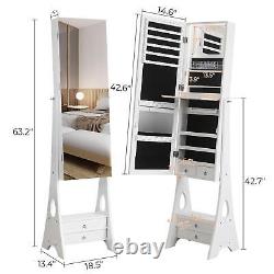 Jewelry Cabinet Floor Standing Makeup Organizer Full-Length Mirror with 4 Drawers